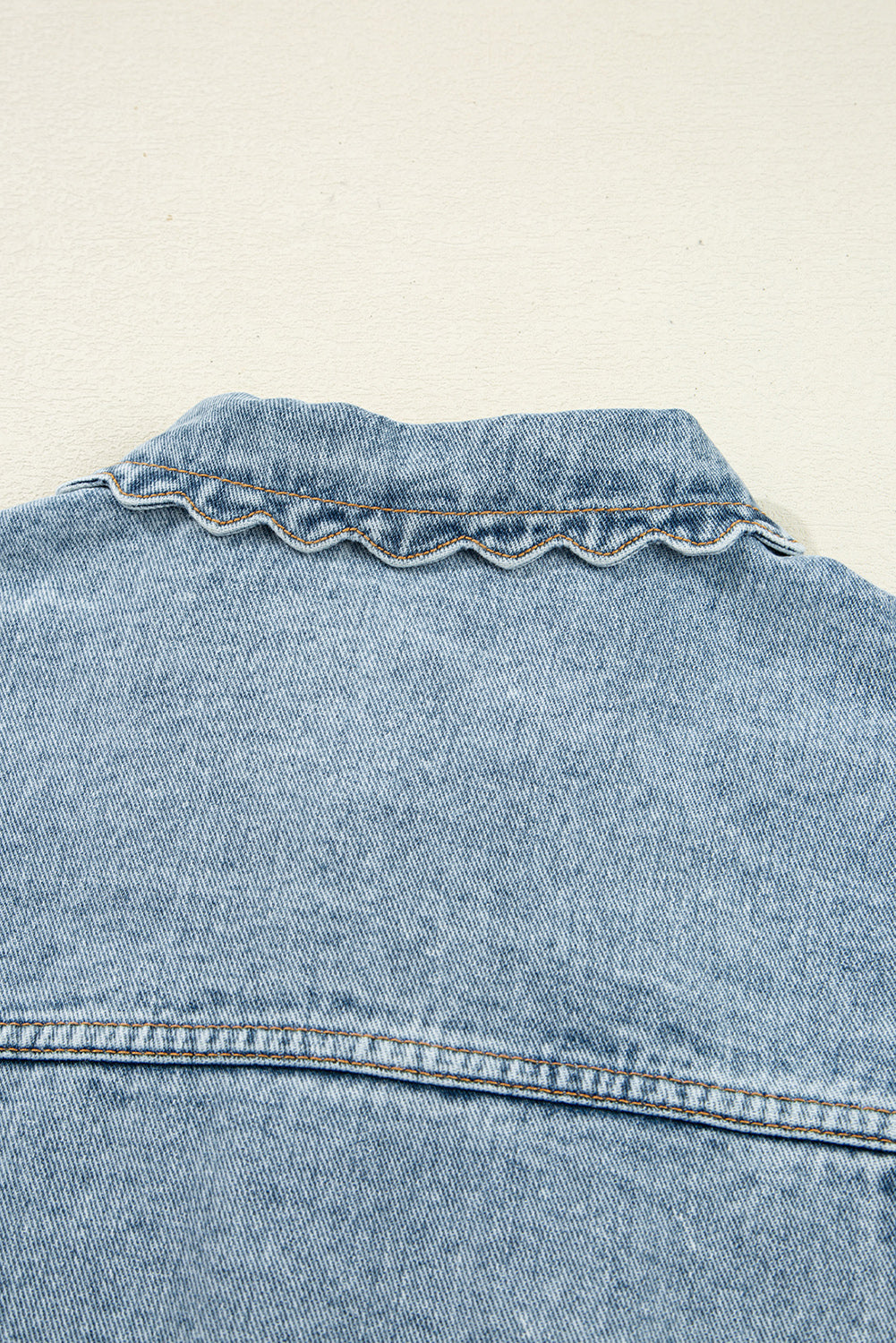Scallop Patched Trim Collar Pocket Button-Front Denim Jacket