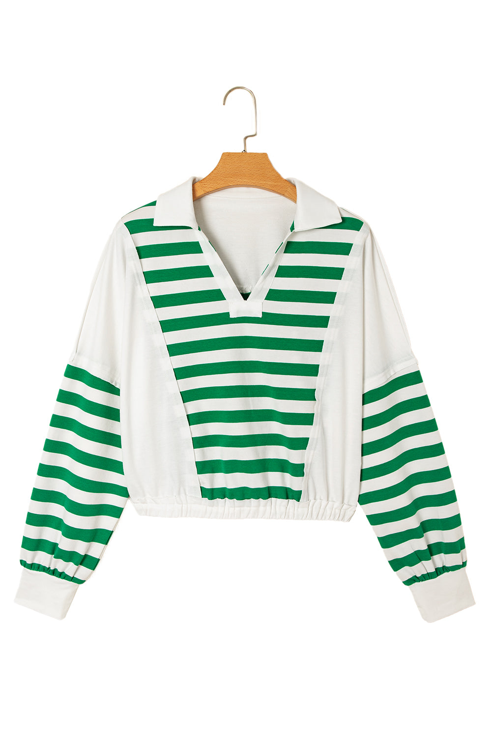 Collared V-Neck Colorblock V-Neck Cropped Knit Pullover