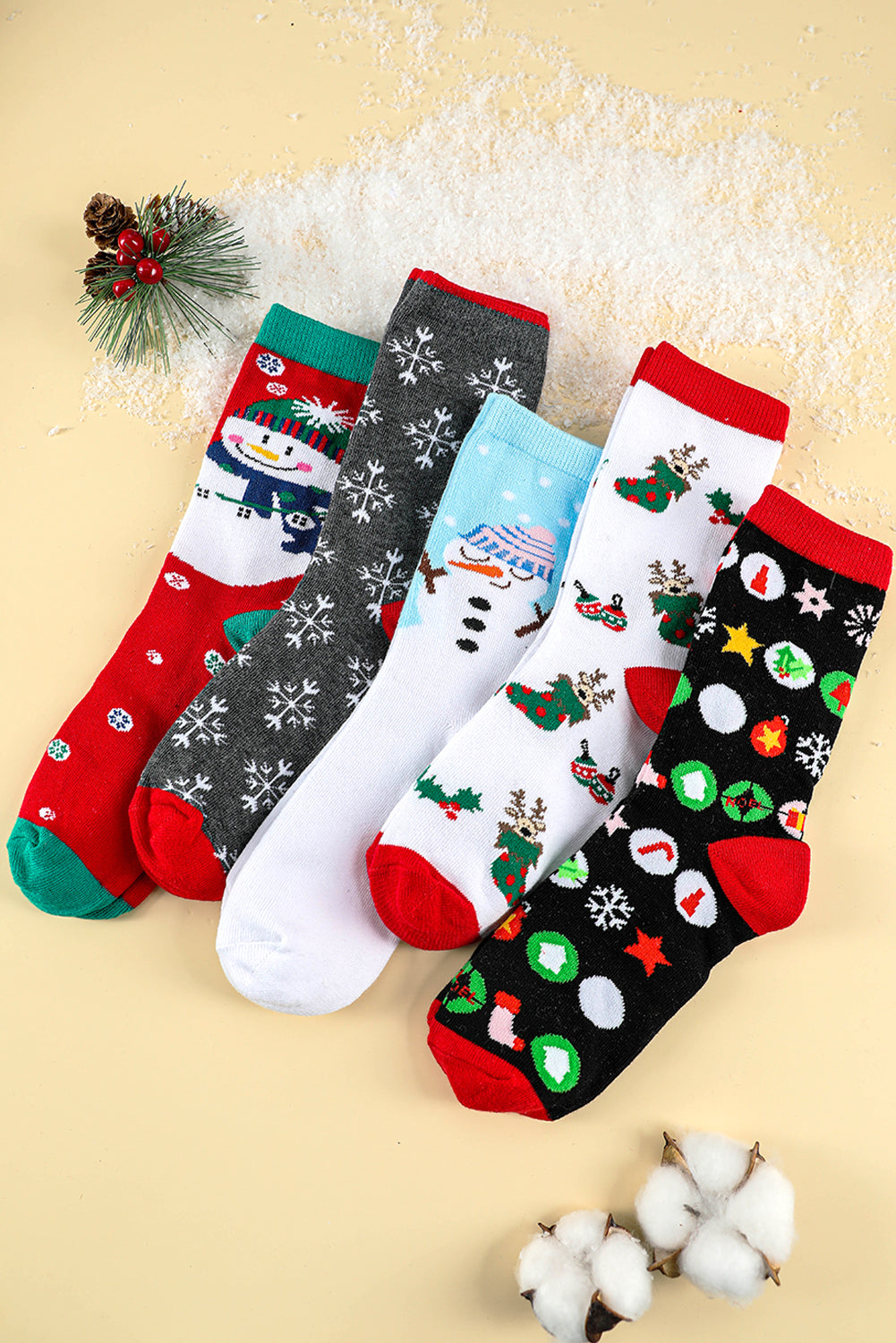 Cartoon Pattern Christmas Pattern 5 Pairs/Set Socks Set with Box