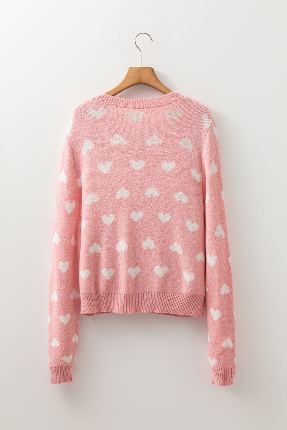 Heart Front Pattern Button Cardigan Knit Top in Light Pink