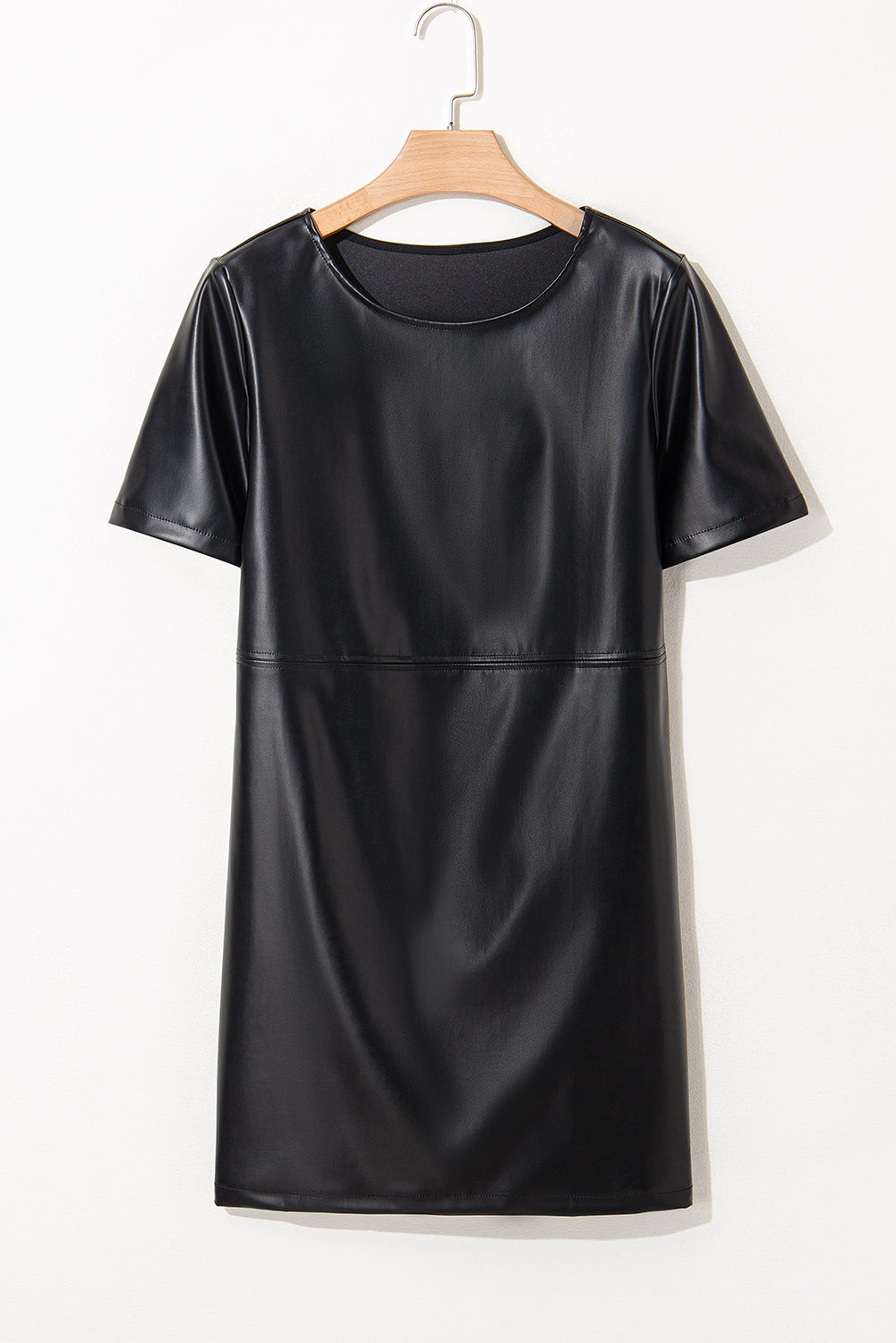 Black Faux Leather Loose Short Dress