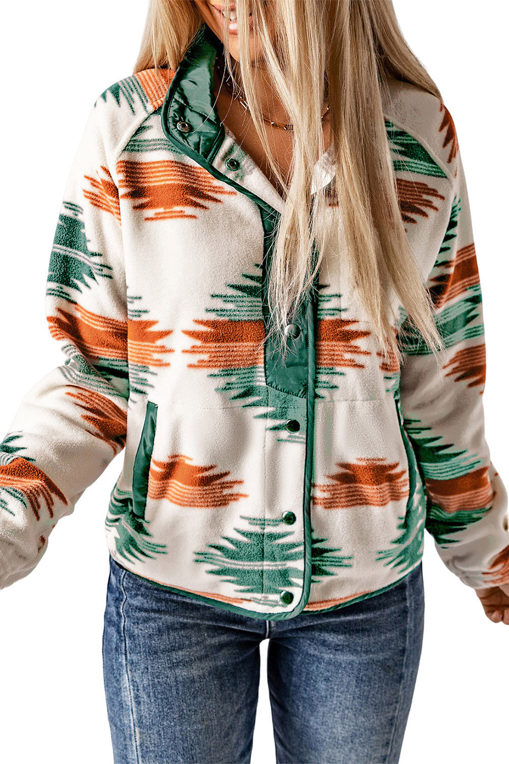 Jacket: Western Aztec Snap Button-Front Fleece-Lined