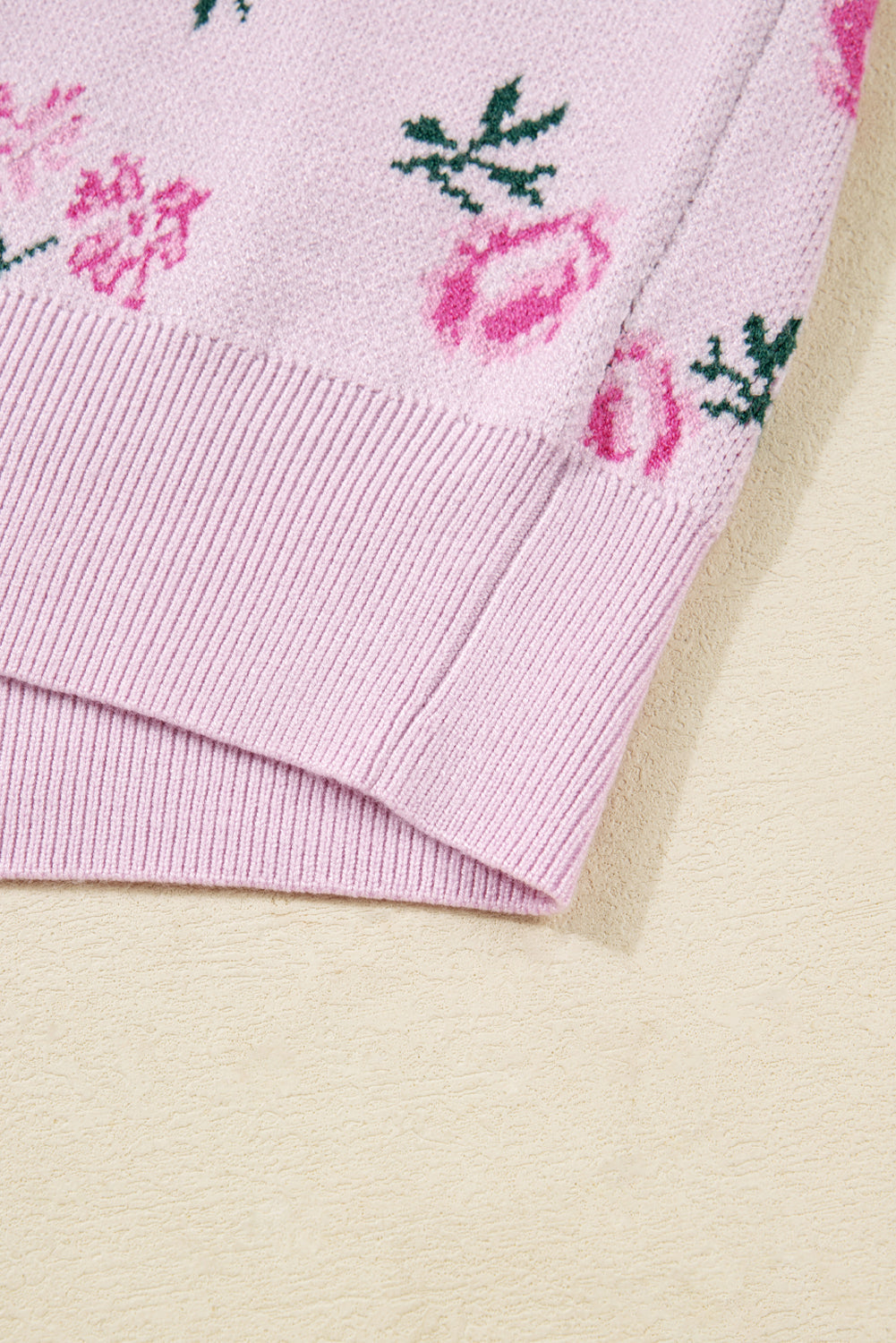 Drop-Shoulder Sweet Floral-Print Cropped Knit Top