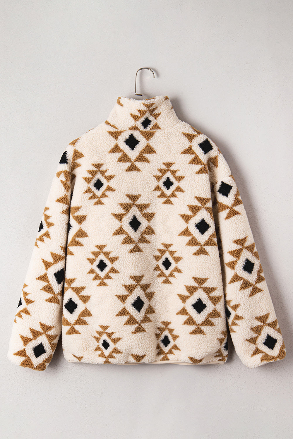 Aztec Print Sherpa Quarter Zip Collar Sweatshirt