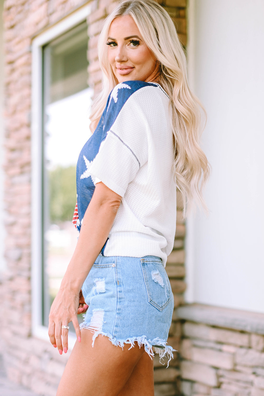 Women's Short Sleeves Stripes Knitted Top