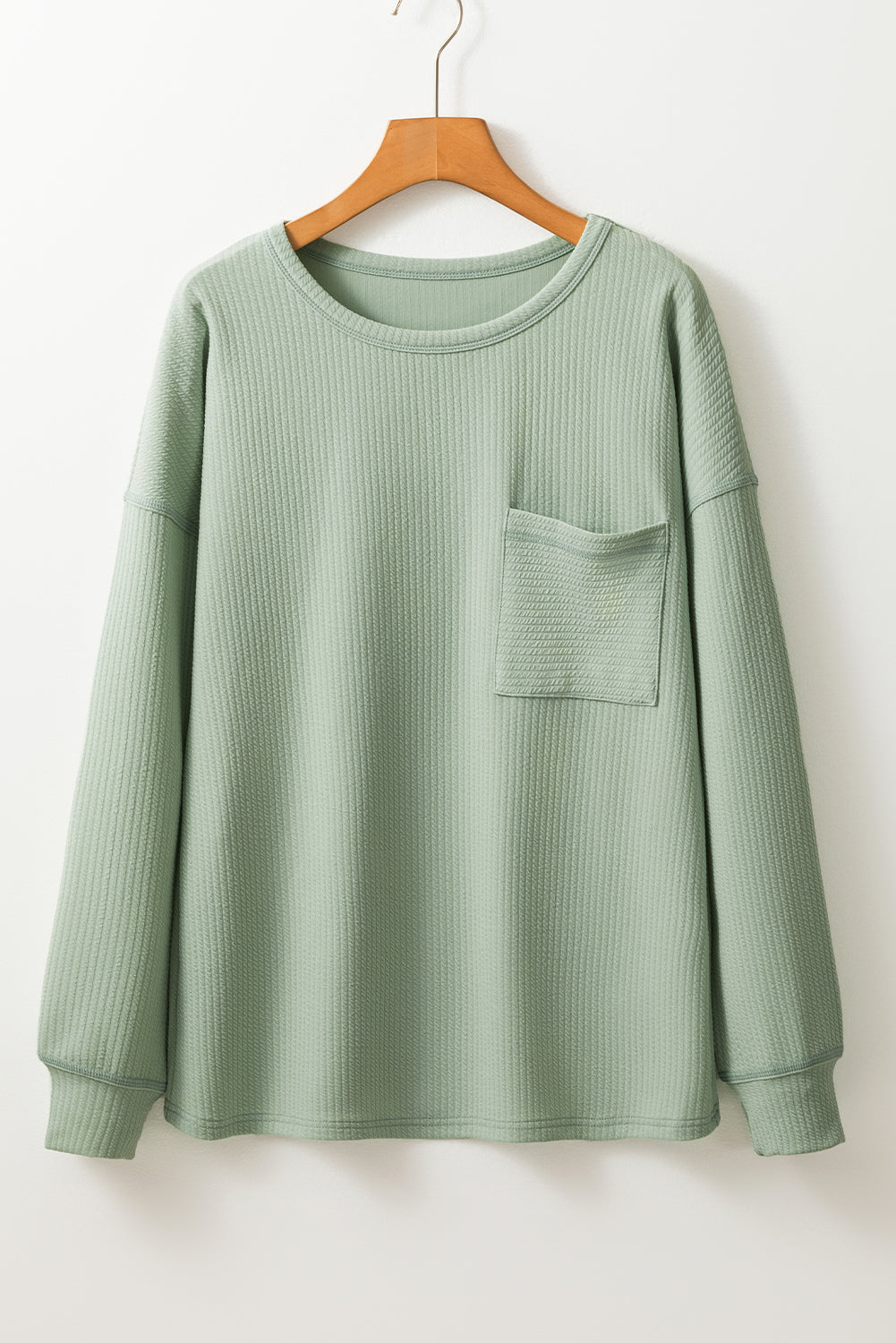Solid Color Corded Drop Shoulder Long Sleeve Top