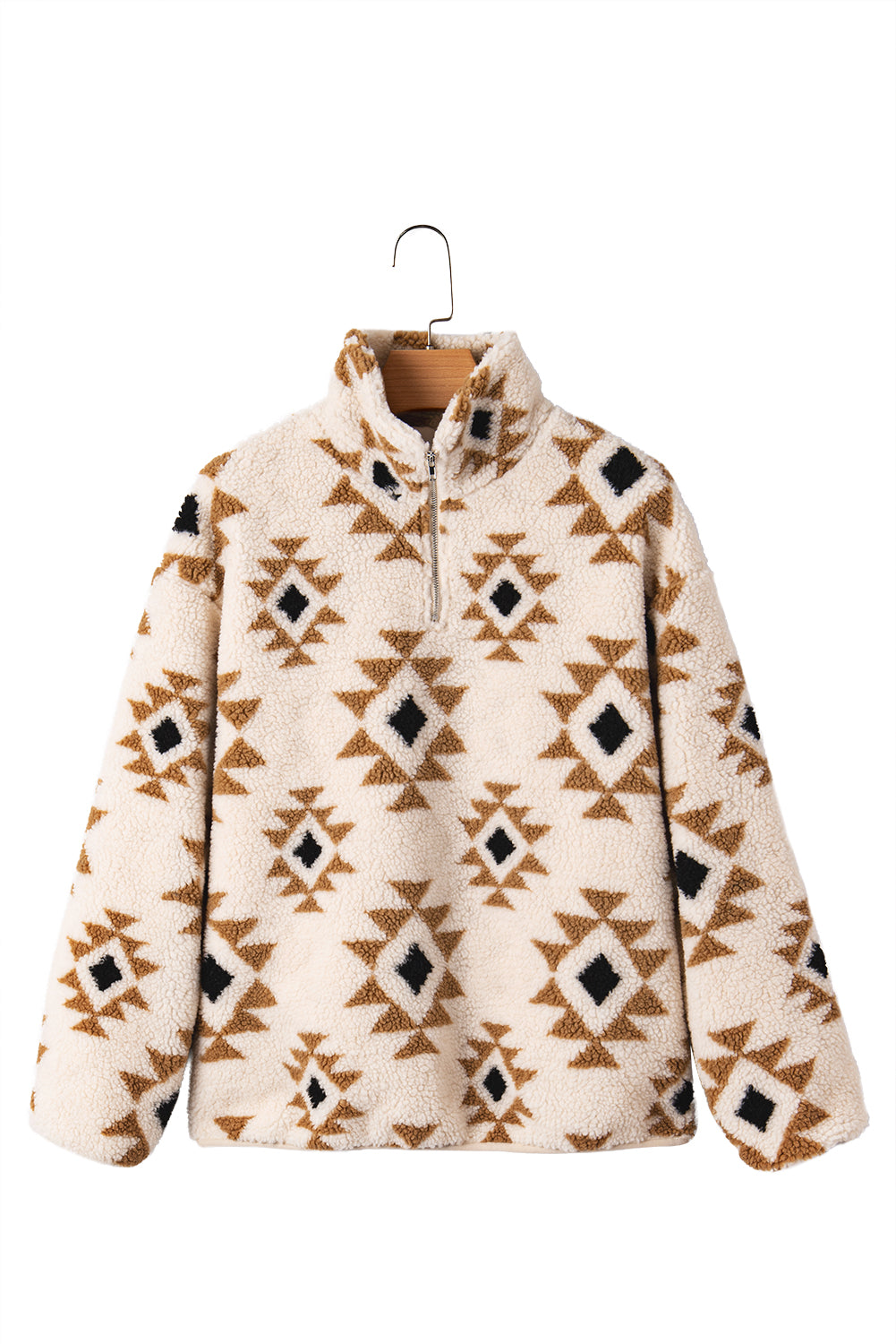 Aztec Print Sherpa Quarter Zip Collar Sweatshirt