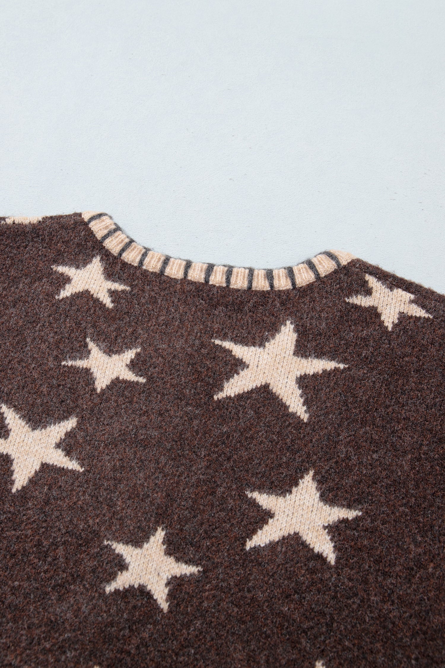 Stars Pattern Colorblock Long-Sleeved Shift Wool Cardigan in Brown