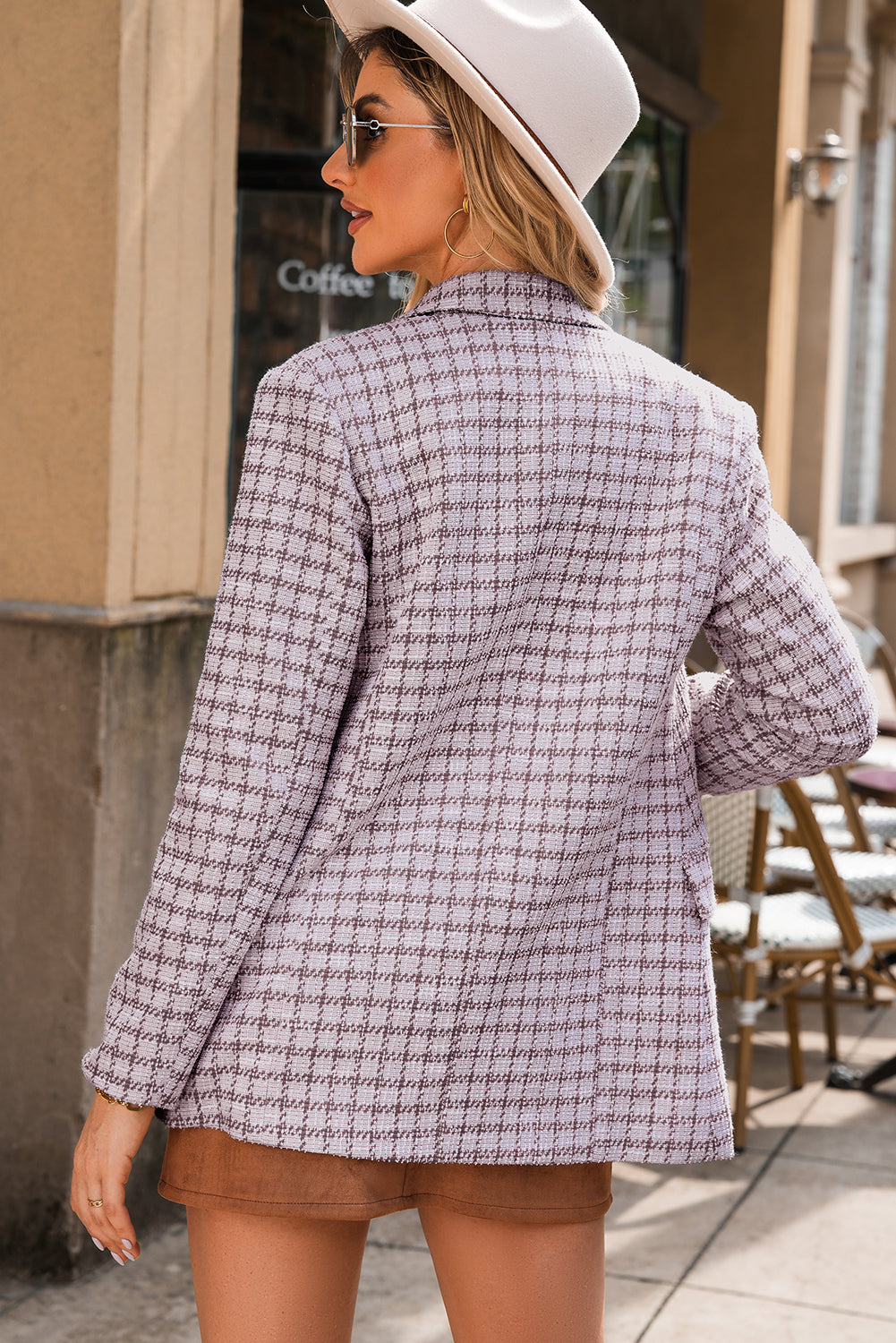 Refined Tweed Plaid Blazer in Burgundy