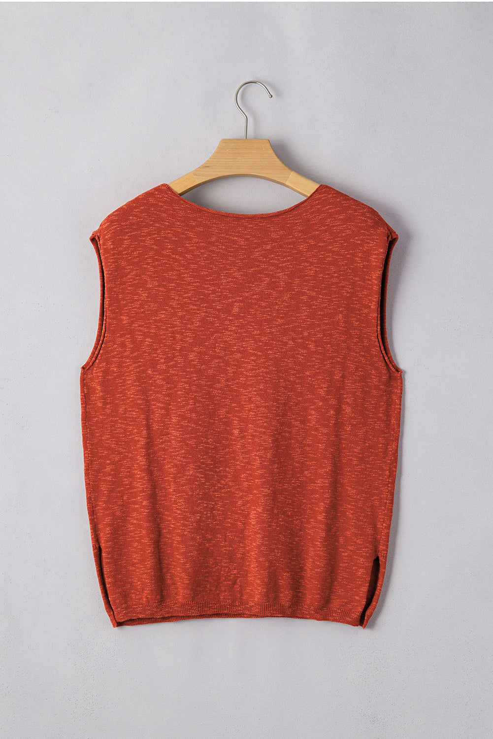 Solid Color Split V Neck Short Sleeve Sweater