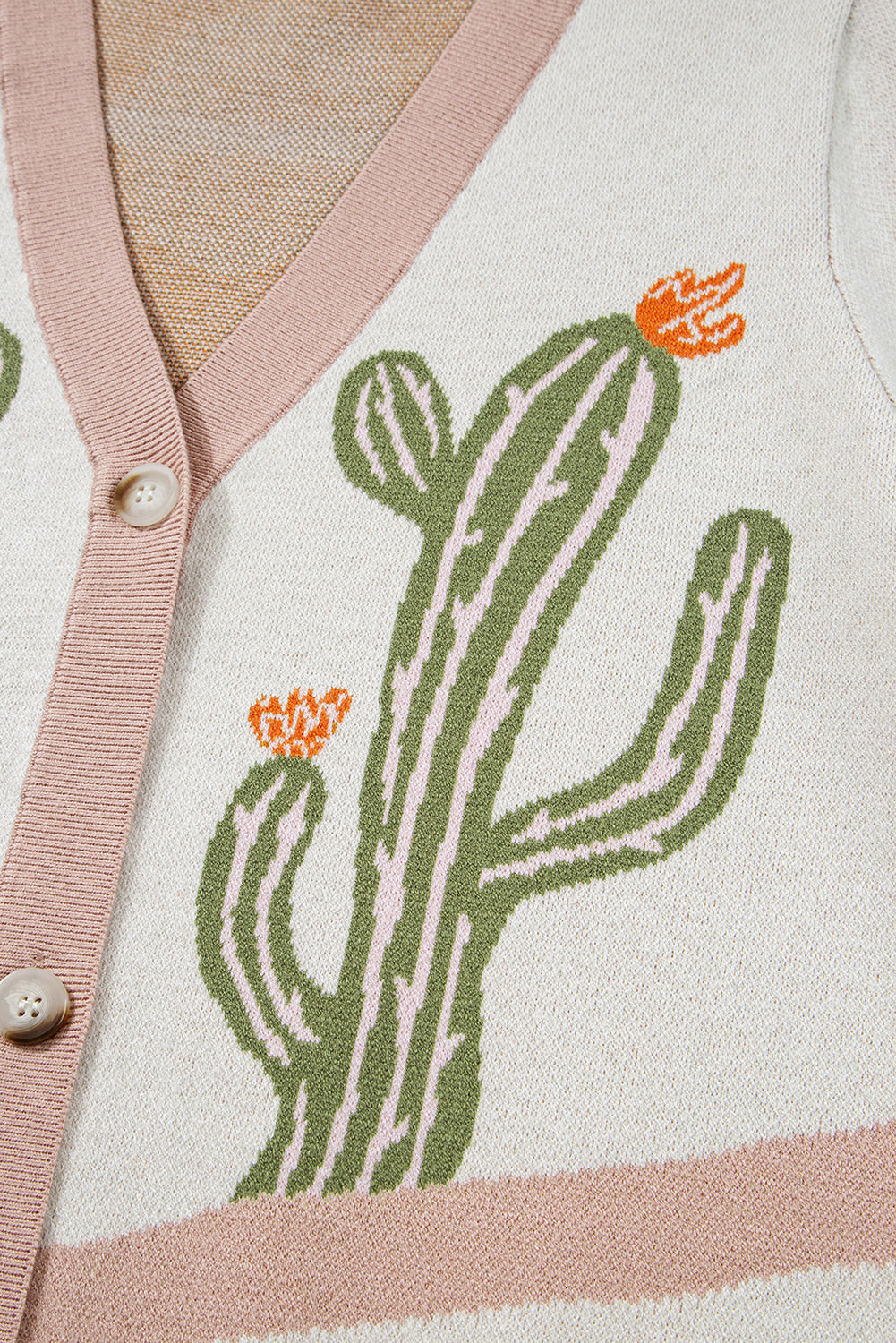 Button-Front Desert Cactus Cardigan Knit Top