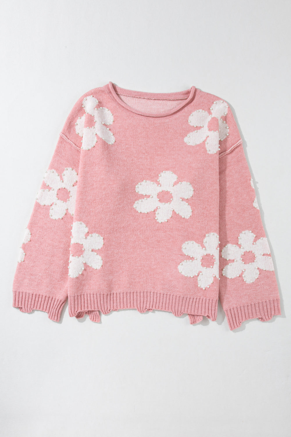 Pull à épaules tombantes et fleurs perlées