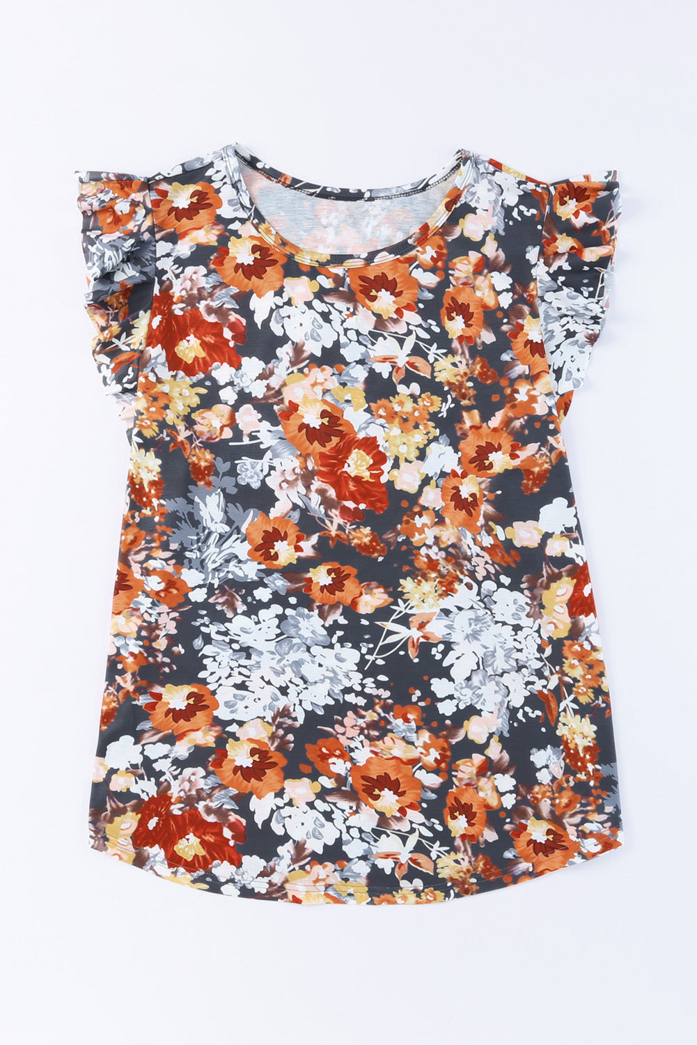 Women's Top with Flutter Sleeve Plus Vintage Floral-Print