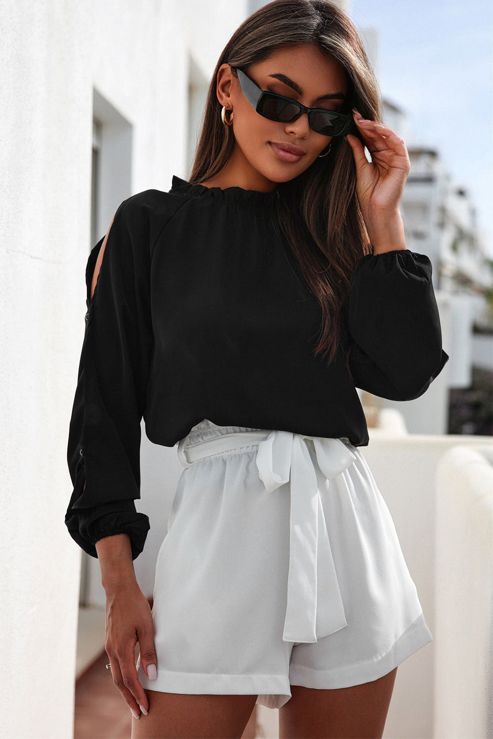 Women's Bishop Sleeve Cold Shoulder Blouse