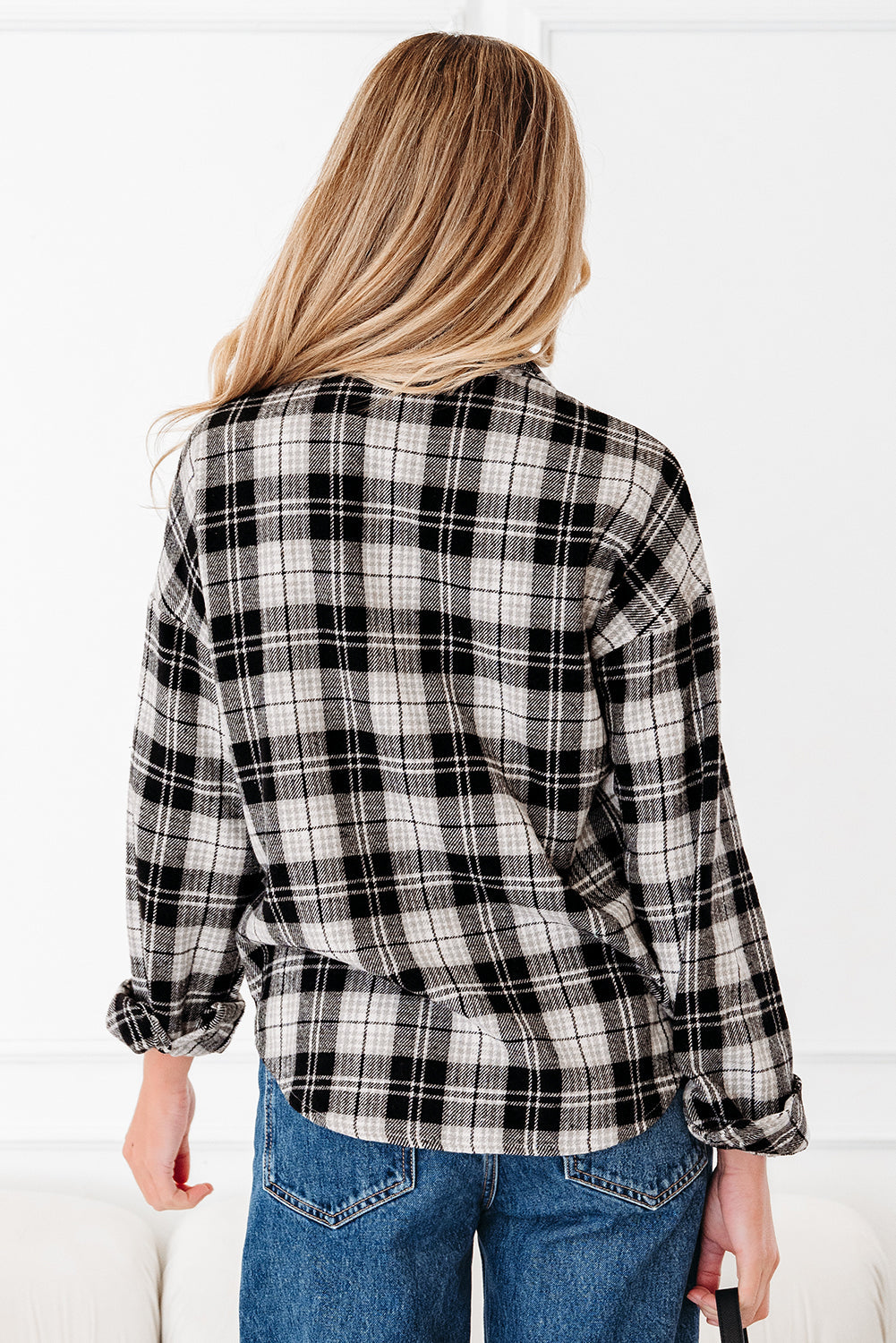 Chest Plaid Print Pockets Button-Front Shirt