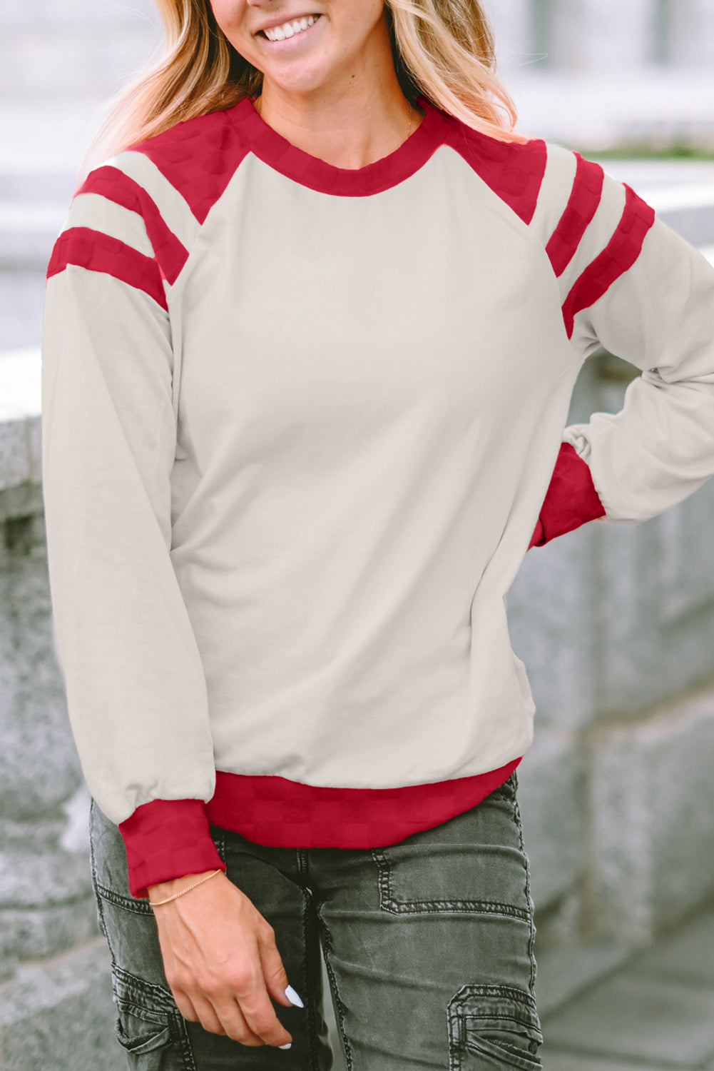 Top for Women Raglan Long-Sleeve Color-Block