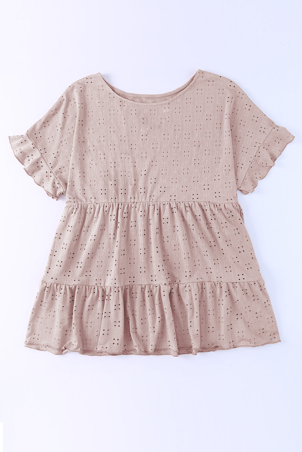 Babydoll Top for Women Plus Size Eyelet Pattern Ruffle-Trimmed Sleeve