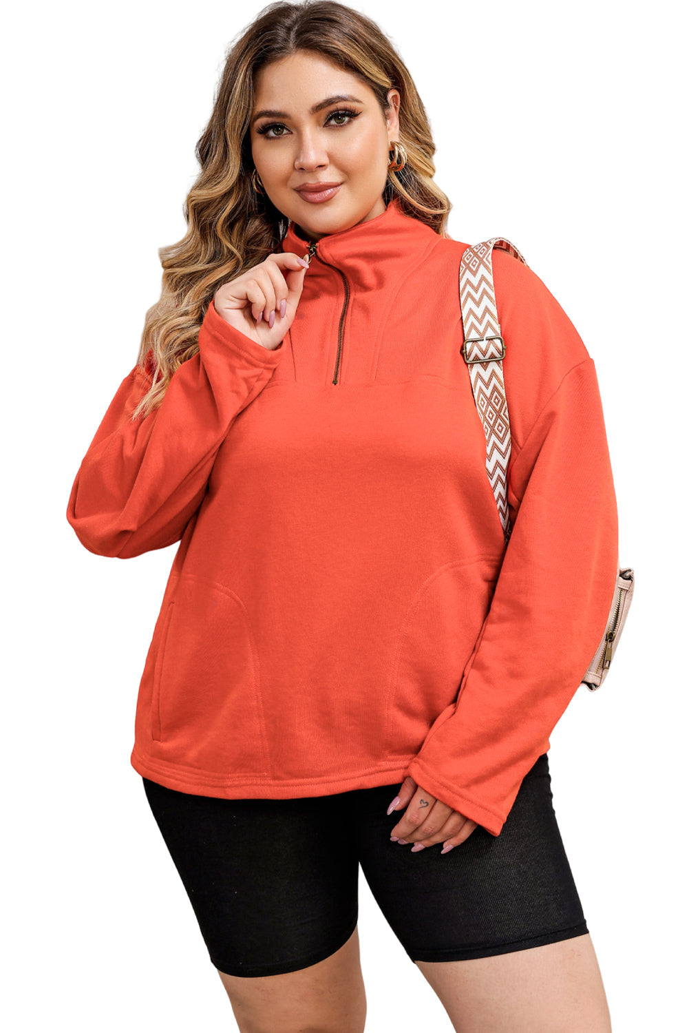 Sweat-shirt avec Poche et Fermeture Éclair à Joint Torique Grande Taille