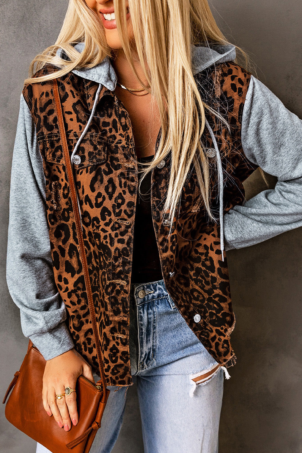 Women's Outfit with Denim Jacket Ripped Hooded