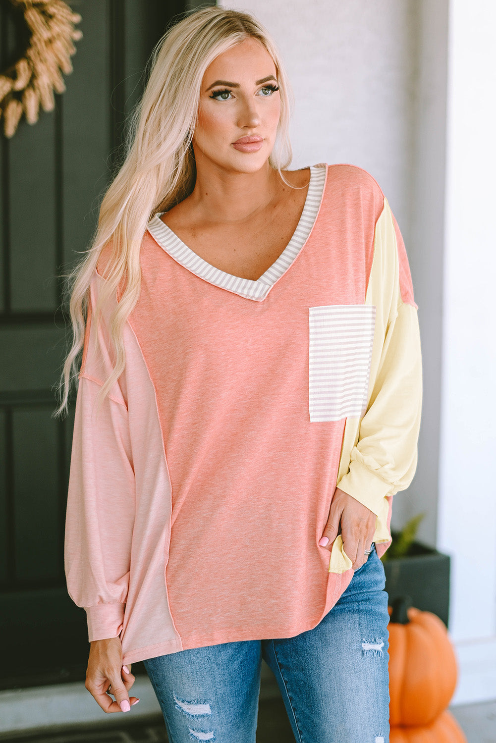 Women's Striped Color-Block Splicing T Shirt