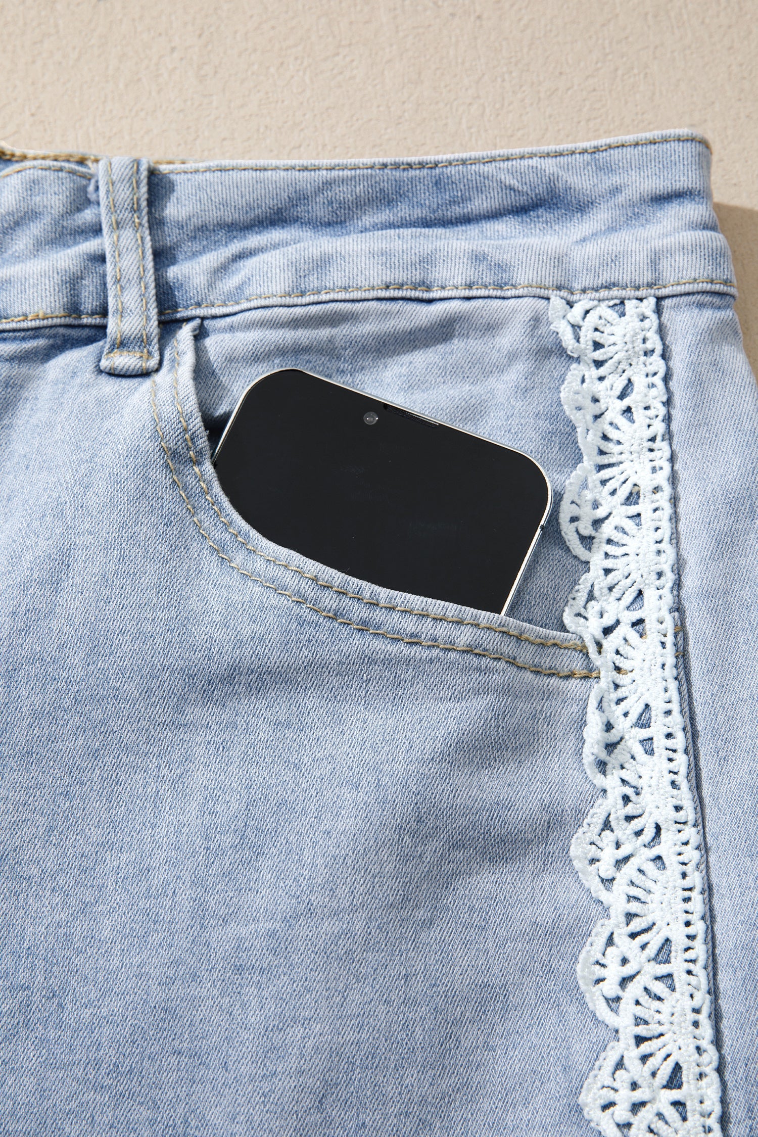 Lace Trim Everyday Full-Length Timeless Fit Jeans in Beau Blue