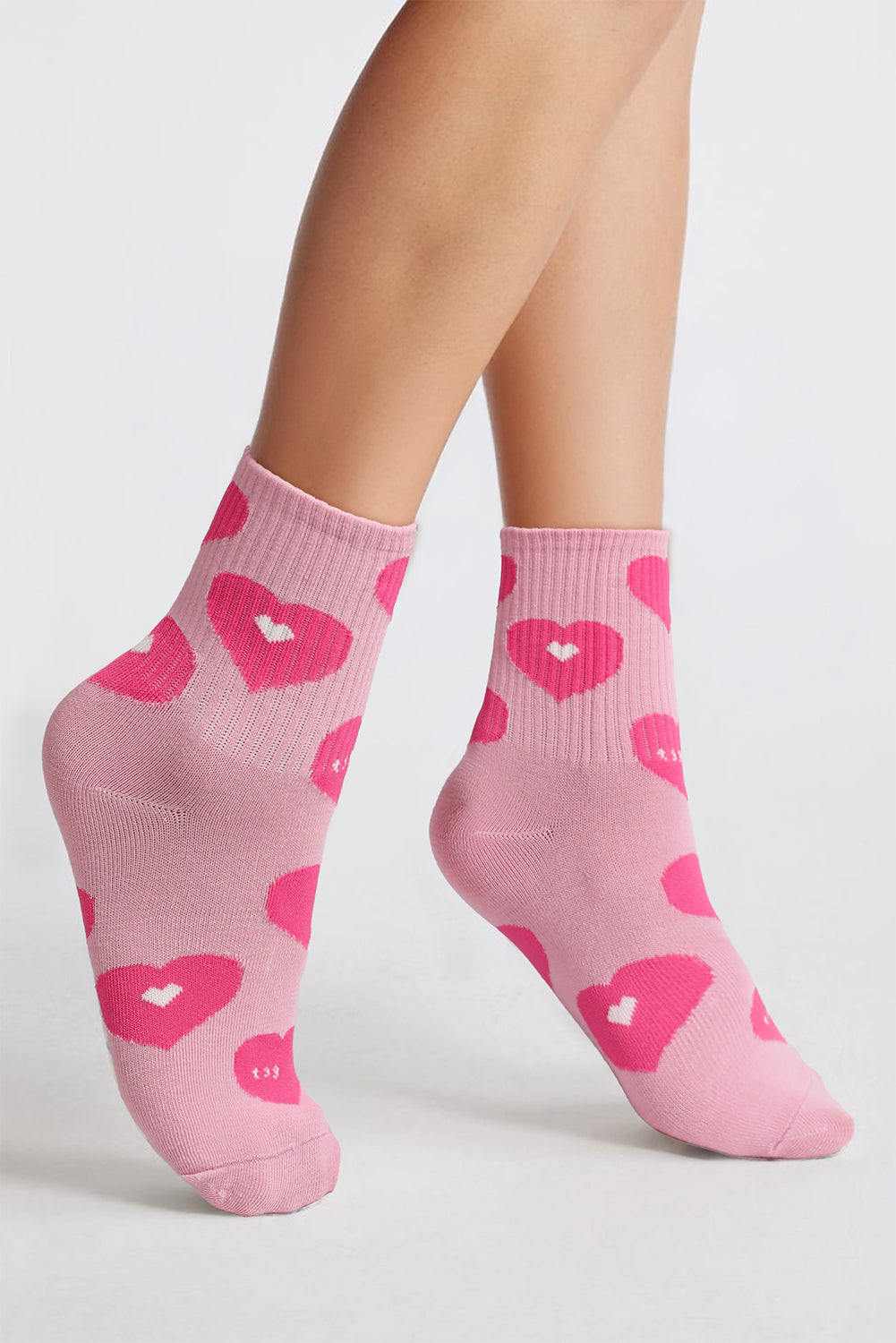 Heart Trim Print Rib-Knit Soft Crew Socks
