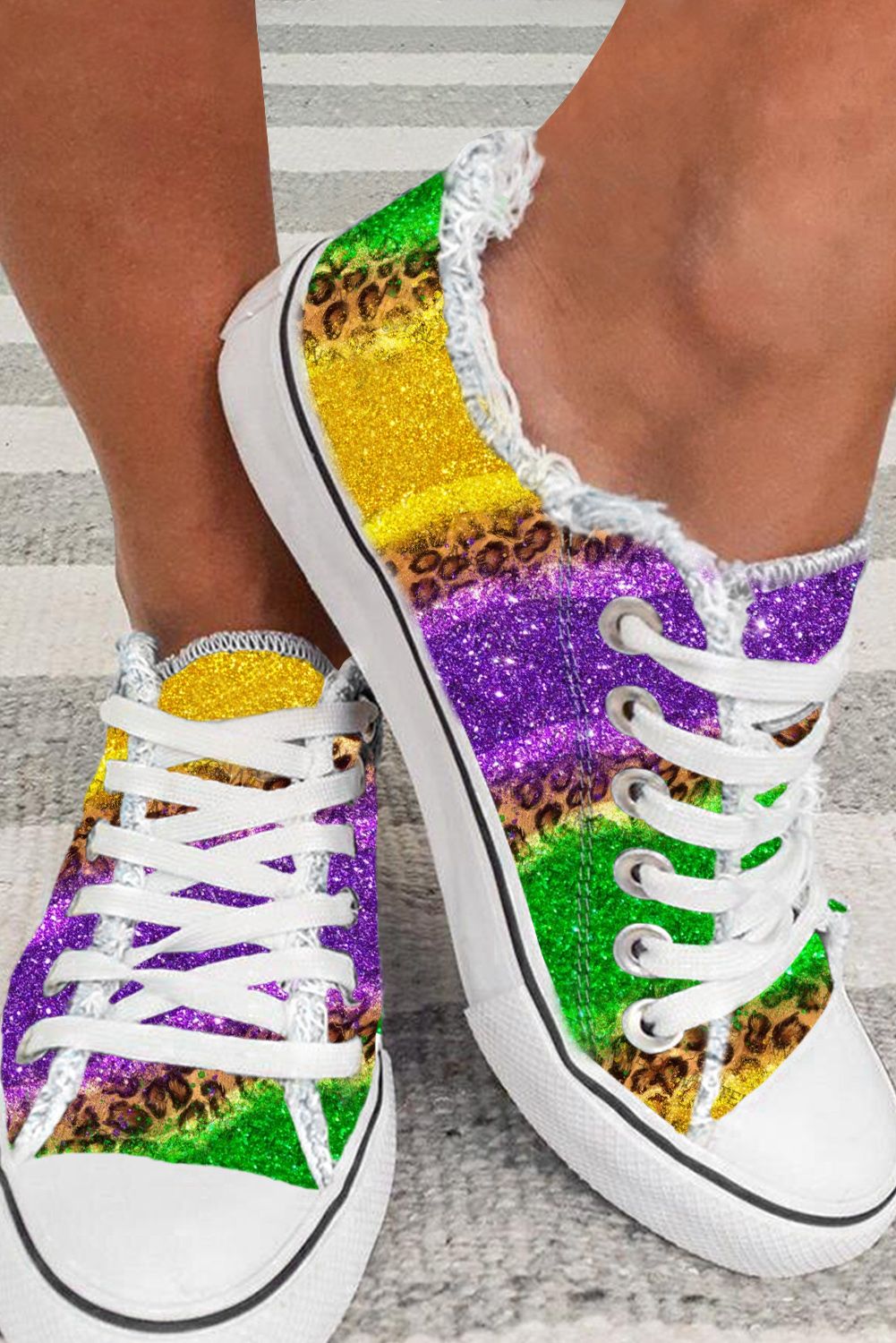 Leopard Colorblock Lace-up Canvas Shoes
