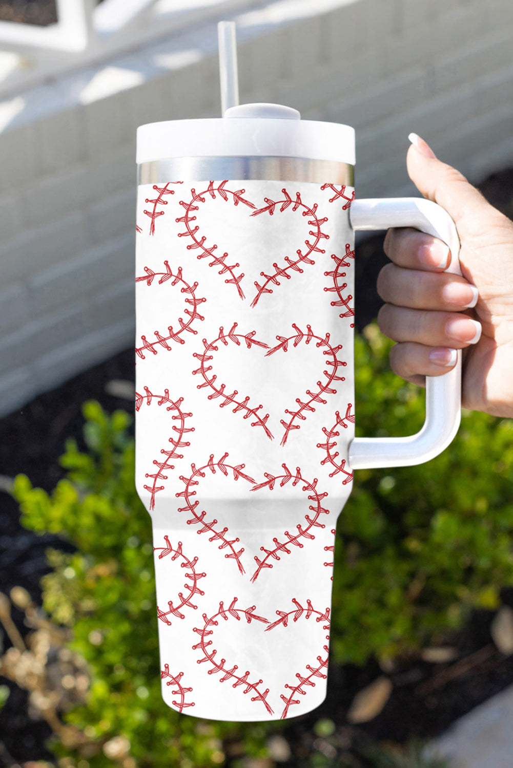 Heart-shaped Baseball Stainless Thermos Cup with Handle 40oz