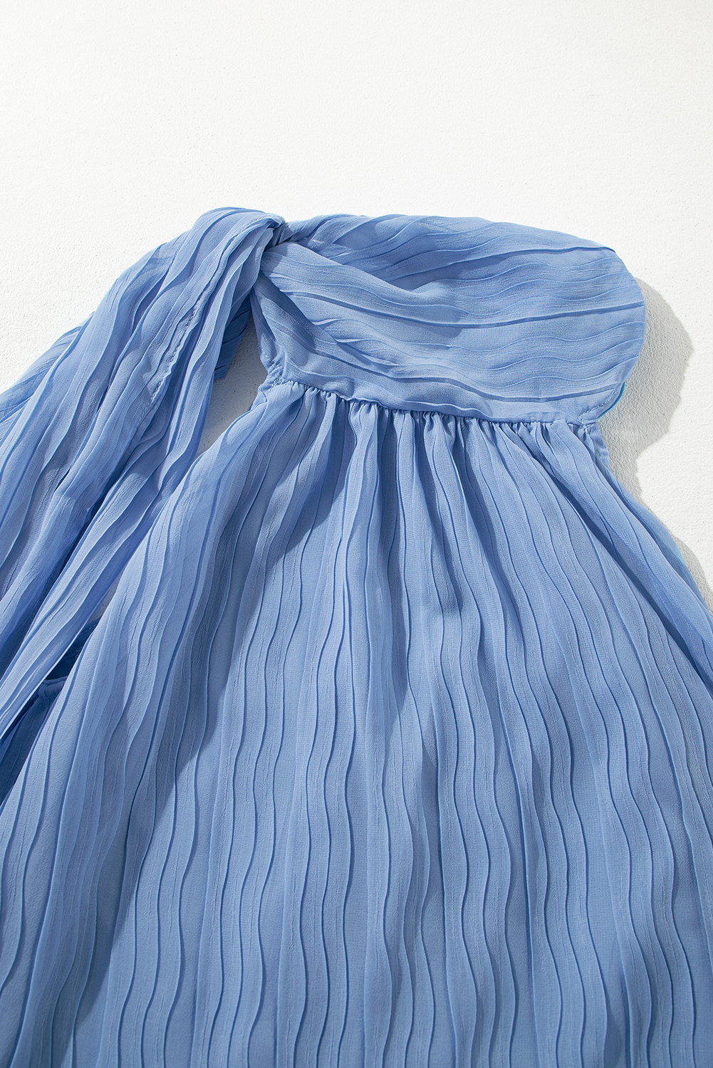 Textured Pleated Tied Mock Neck Flowy Tank Top