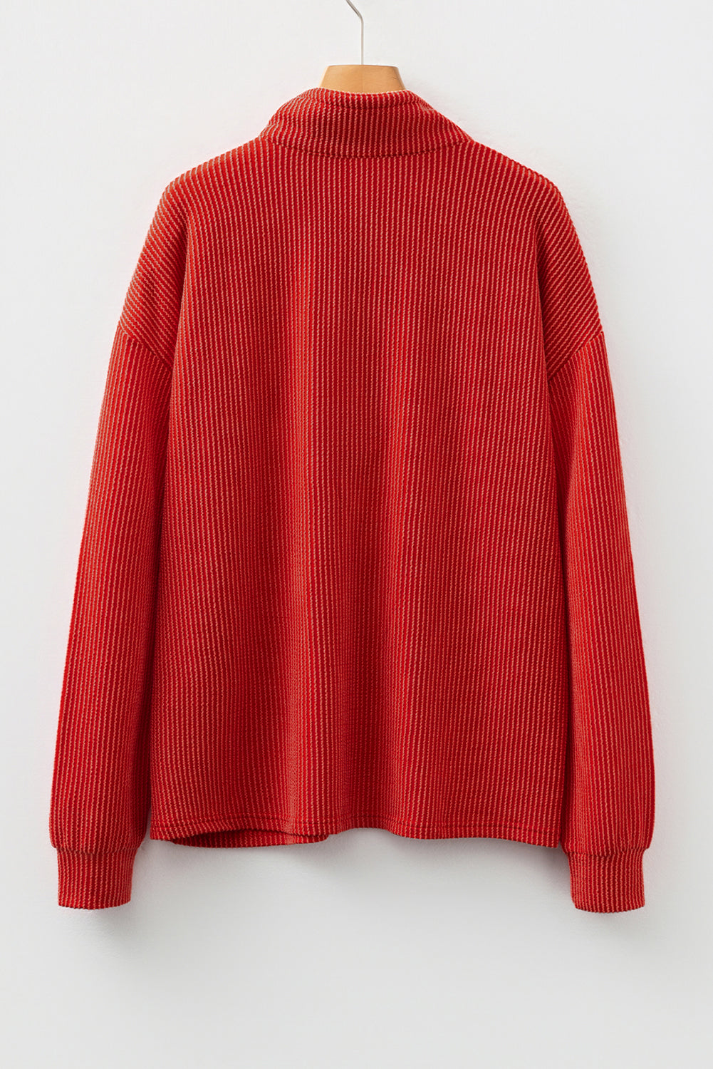 Half Twist Rib-Knit Button Collared Drawcord Pullover Top
