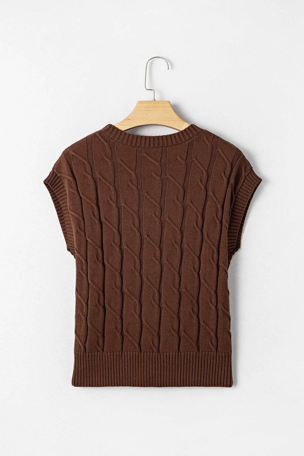 Crew-Neck Cable Texture Short-Sleeved Knit Top Top