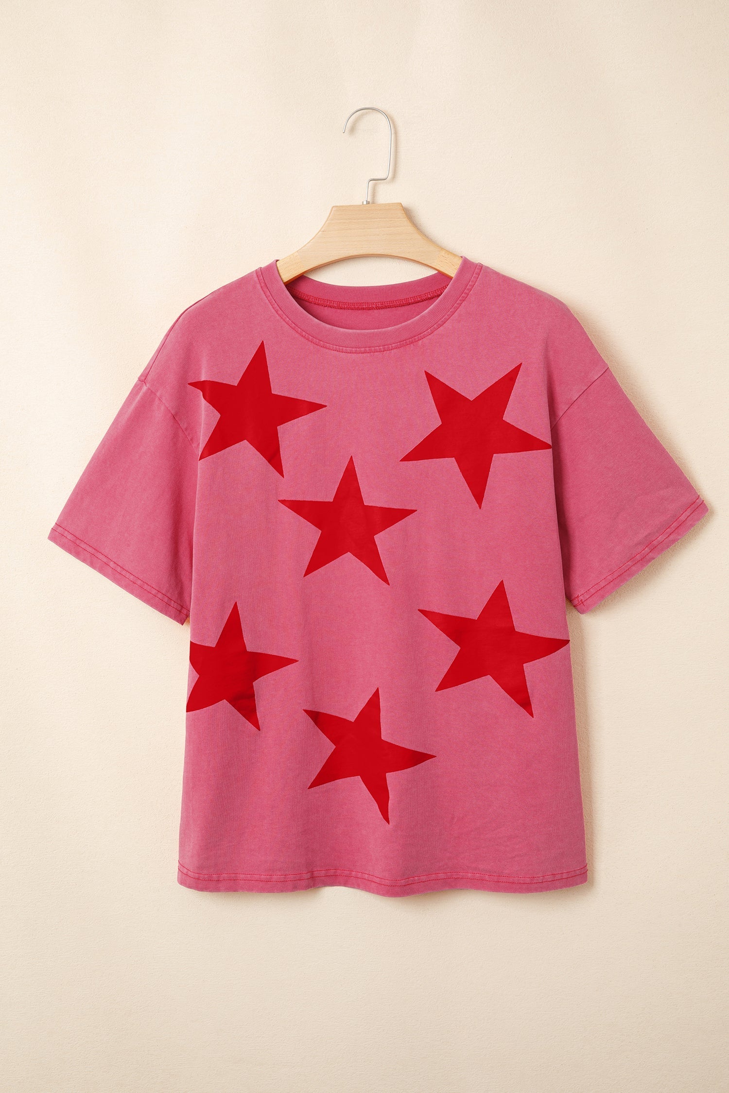 Independence Day Star Printed Mineral Wash T Shirt in Red