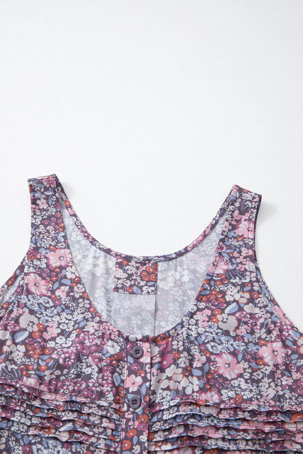 Boho Floral Pleated Button-Front Tank Top