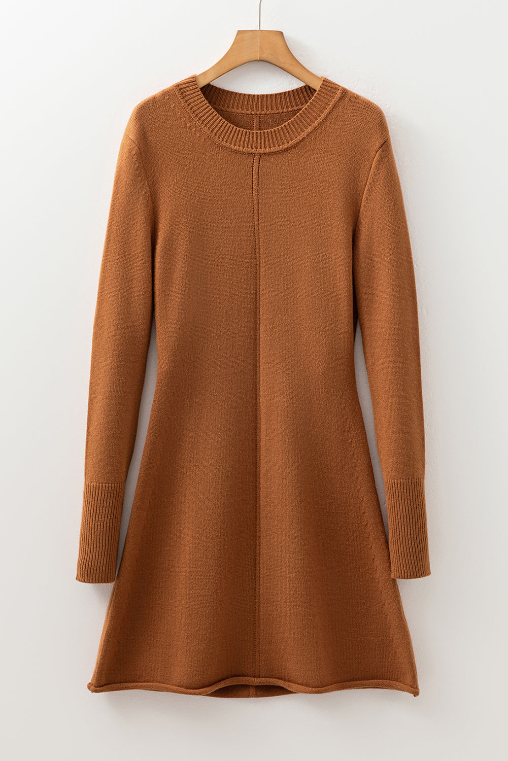 Yellow Rib-Knit Straw Rib-Knit Detail Solid Mini Knit Top Dress
