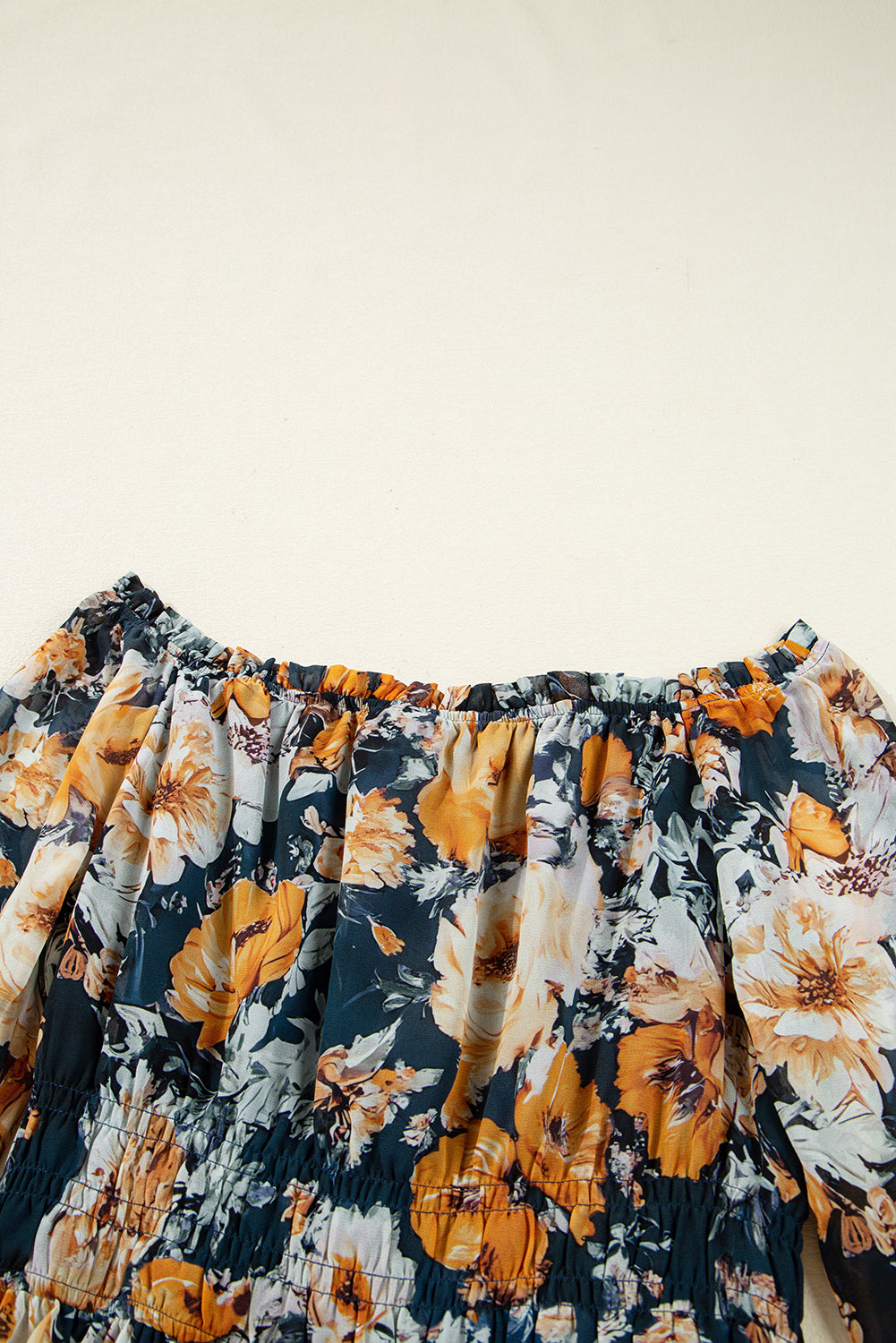 Floral Off Shoulder Bell Sleeve Smocked Peplum Top