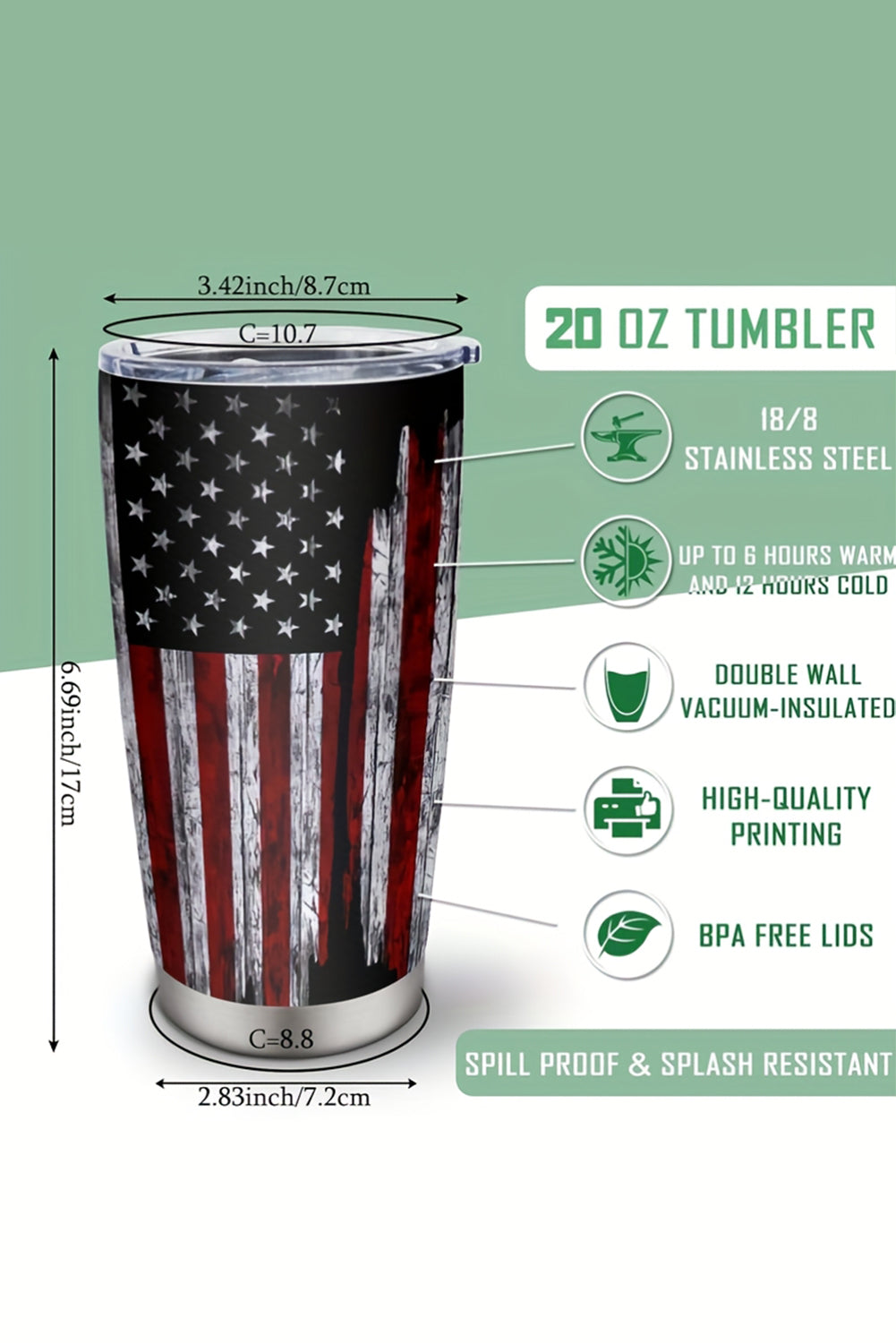 American Steel Flag Stainless Insulated Tumbler 20oz