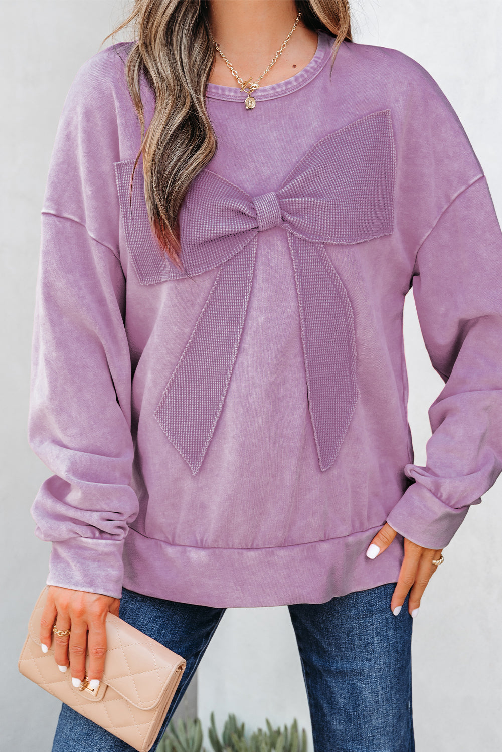 Mineral Bow Wash Big Patchwork Pullover Sweatshirt