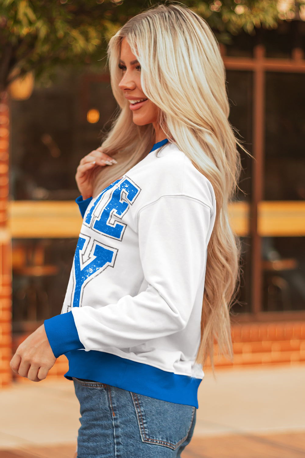 GAME Graphic DAY Letter Varsity Striped Detail Baggy Sweatshirt