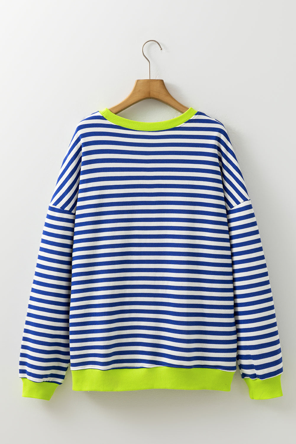 Striped Contrast Rib-Knit Trim Crossed Stitch Drop-Shoulder Sweatshirt Style