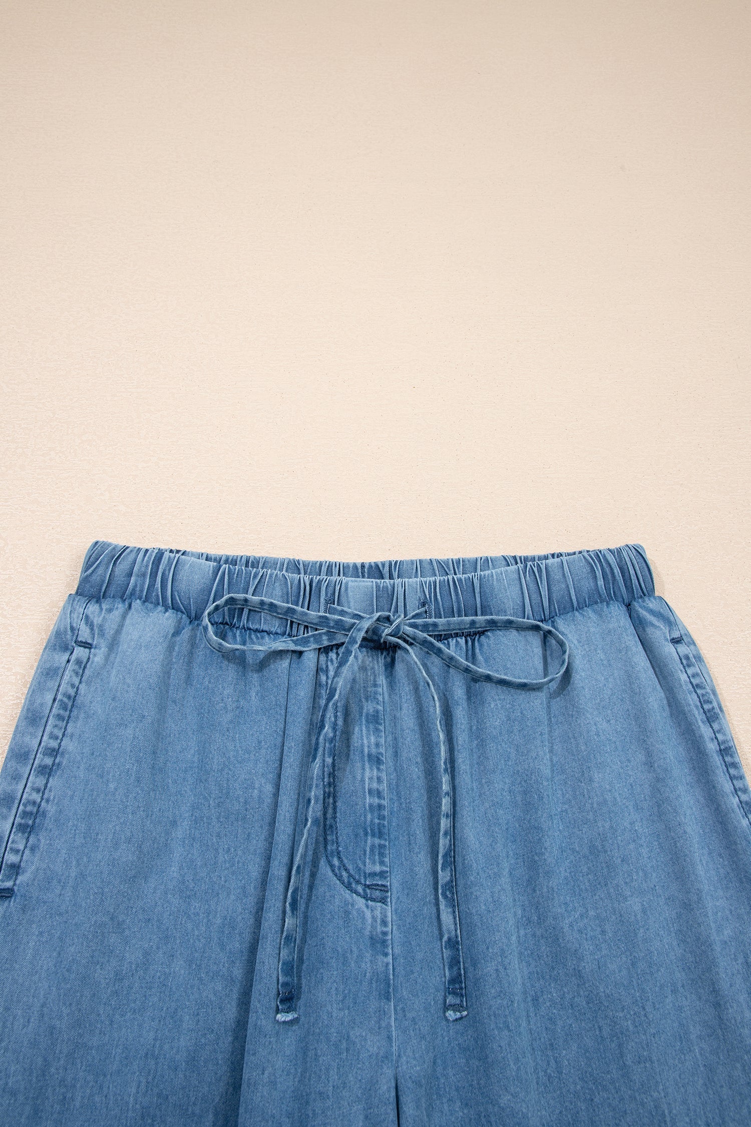 Dusk Hem Blue Ruffled Wide-Leg Chambray Pants