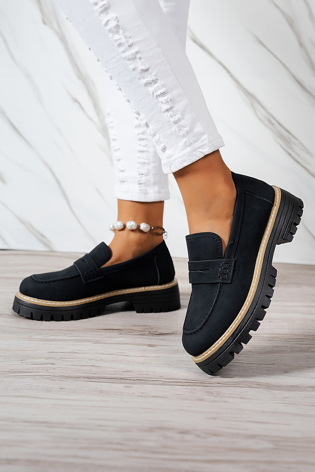 Faux Suede Slip-on Chunky Loafers
