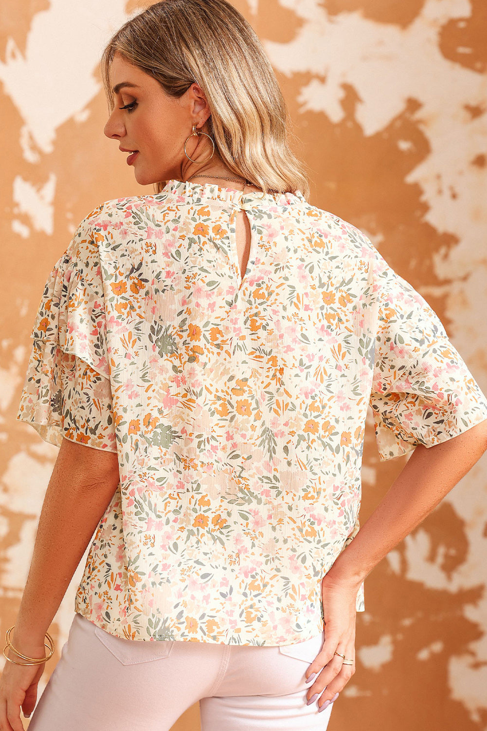 Women's Floral-Print Print Wide Ruffle-Trimmed Blouse