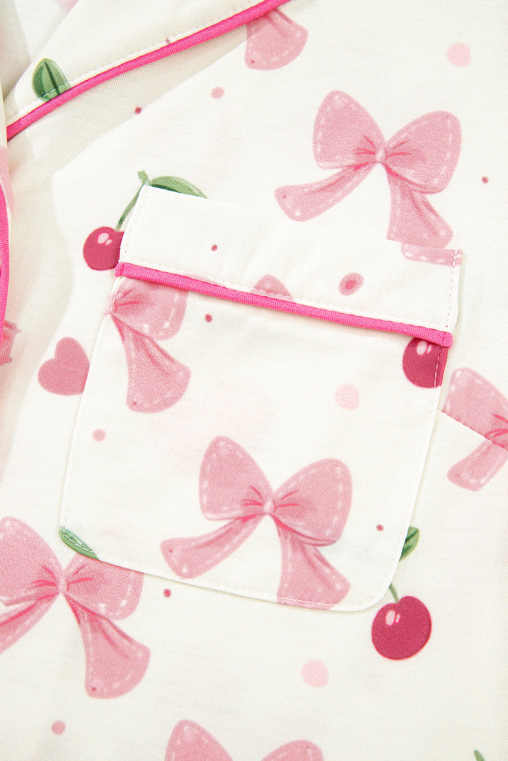 Fruit Print Bow Print Contrast Pipping Short Pajamas Set