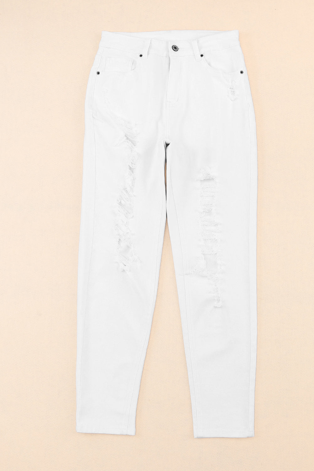 Jean skinny taille haute blanc déchiré et déchiré