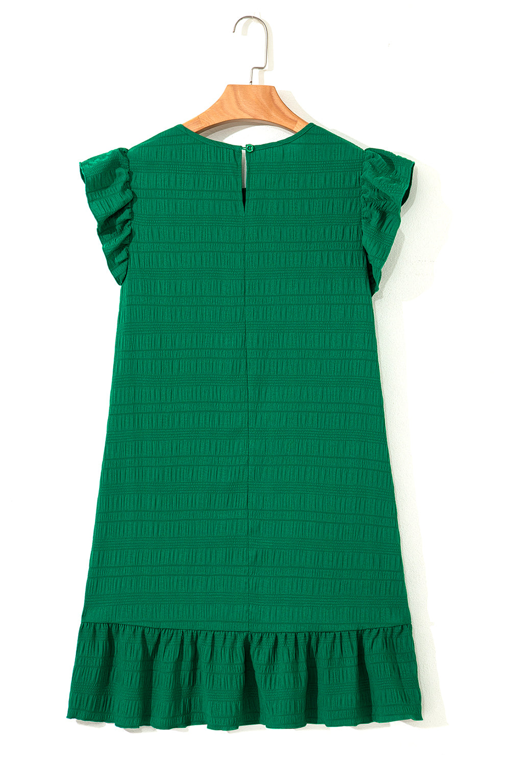 Textured Flutter Sleeve Ruffled Mini Dress in Green
