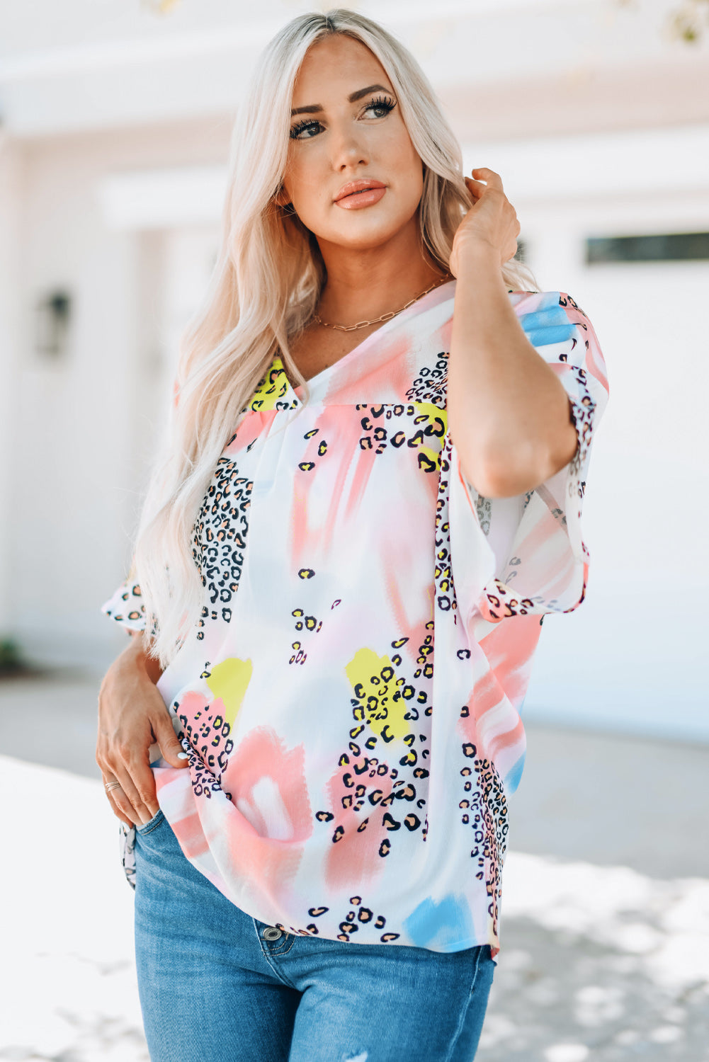 Women's Top with Print Loose Watercolor