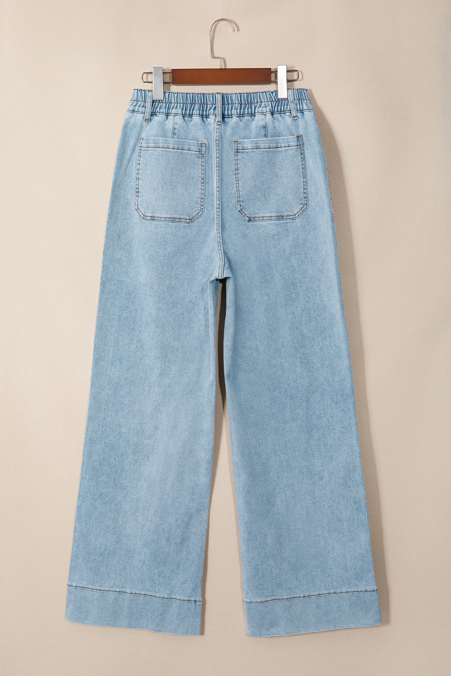 Regular Solid Full-Length Pocket Detail Denim Jeans in Beau Blue