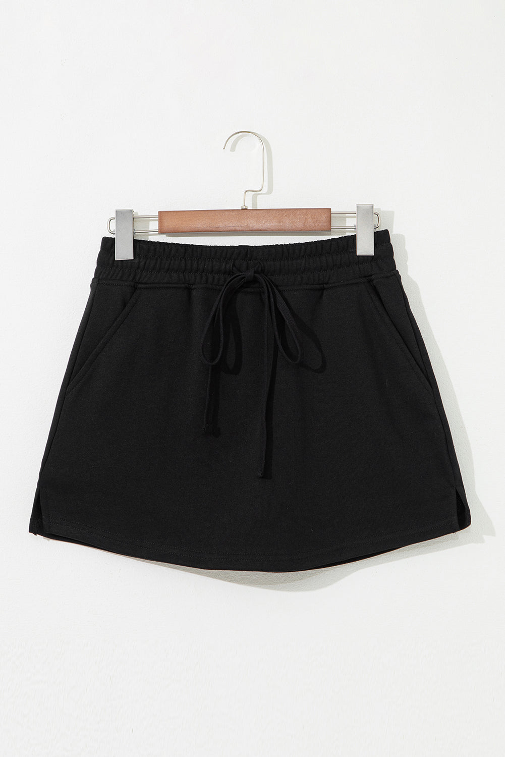 Terry Drawcord French Drawcord Elastic Waistband Mini Skort in Black
