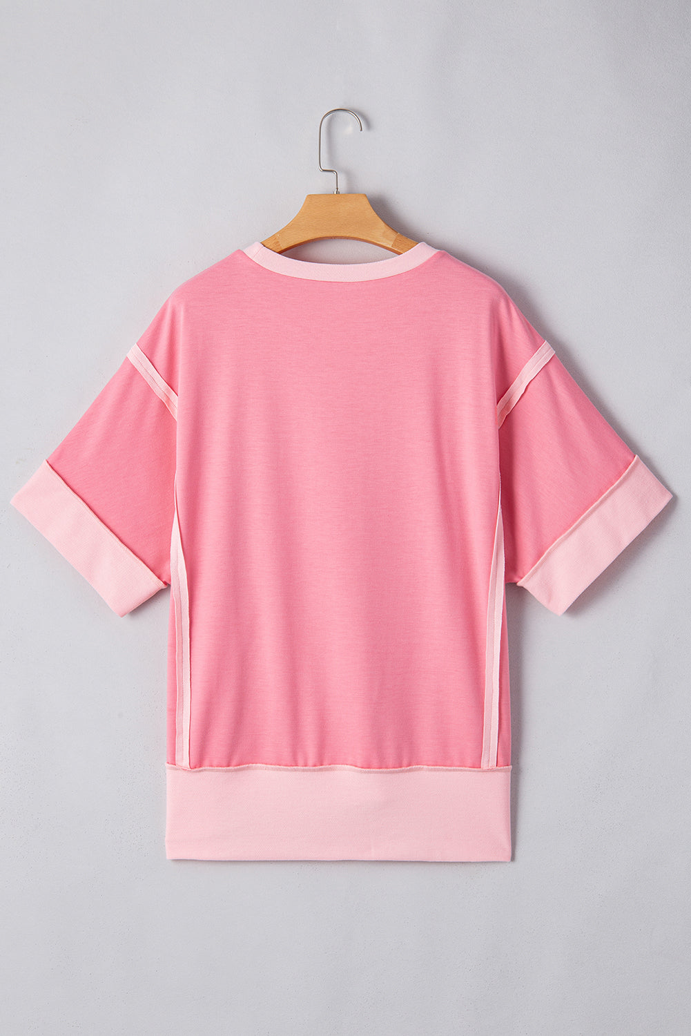 Pink Half Sleeve Raw Seam High Low Side Split Top