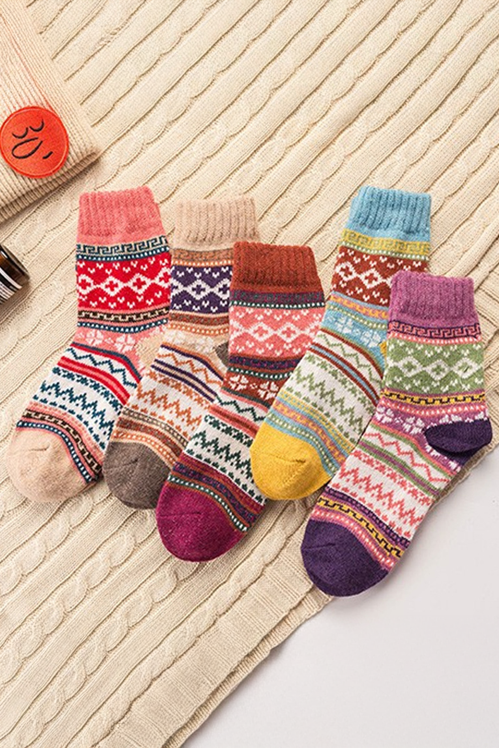 5pcs/Set Soft Bohemian Pattern Crew Socks